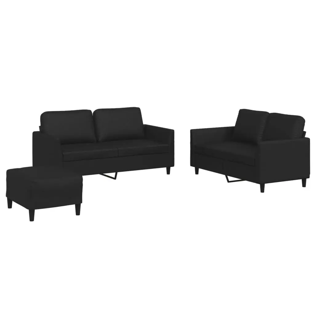 3 Piece Sofa Set with Cushions Footstool Faux Leather Living Room Furniture