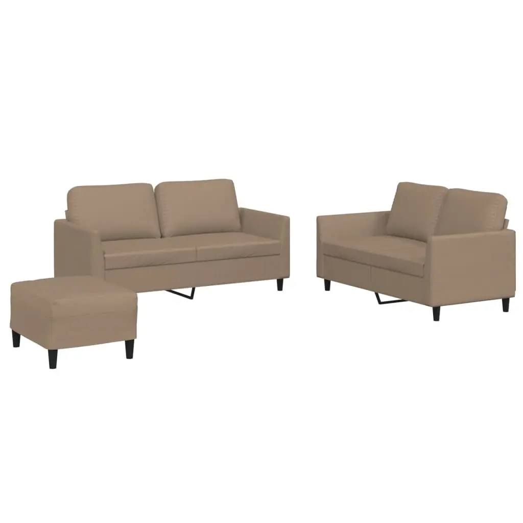 3 Piece Sofa Set Living Room Furniture Brown Faux Leather