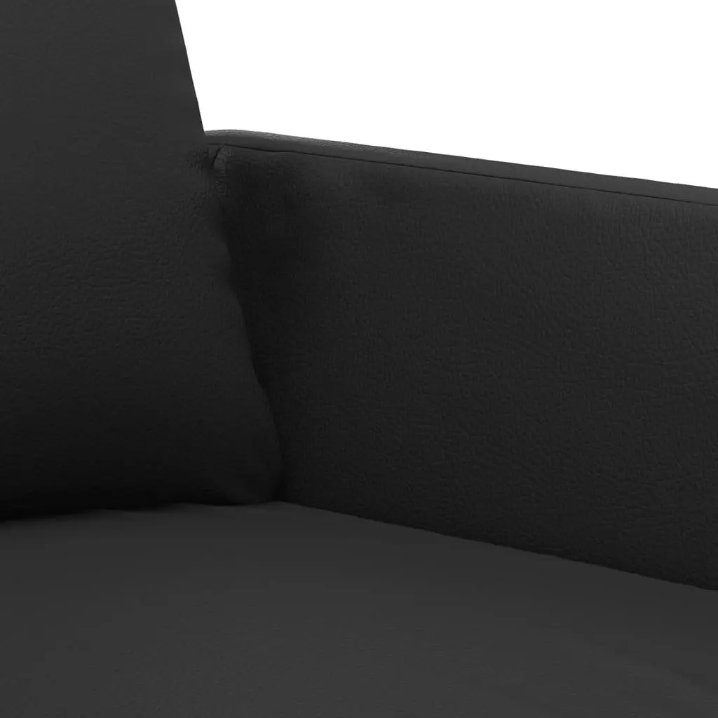 3 Piece Sofa Set Cushions Footstool Black Faux Leather Living Room