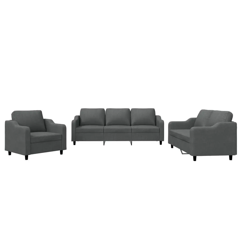 3 Piece Sofa Set with Cushions Grey Fabric Living Room Furniture Lounge Seating