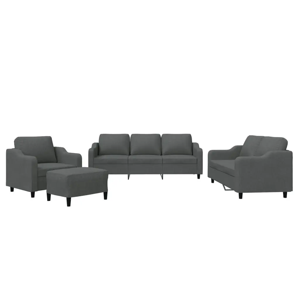 Sofa Set Grey Fabric Lounge Couch Armchair Footstool 4 Piece