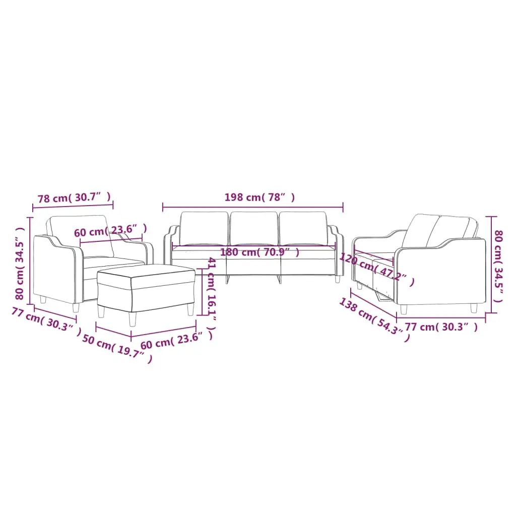 Sofa Set Grey Fabric Lounge Couch Armchair Footstool 4 Piece