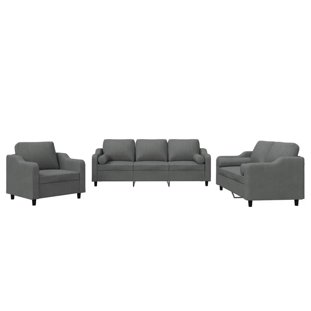 3 Piece Sofa Set Grey Fabric Couch Living Room Furniture