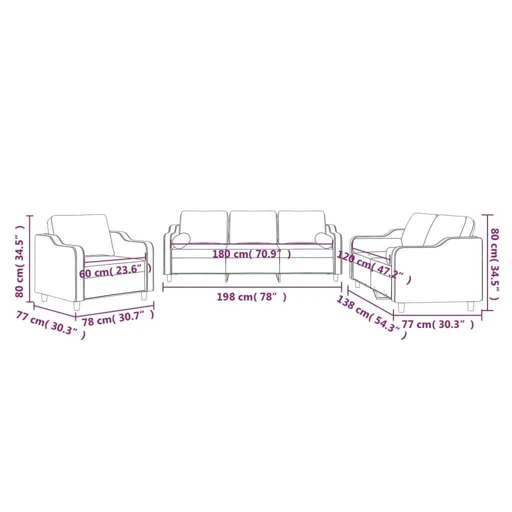 3 Piece Sofa Set Grey Fabric Couch Living Room Furniture