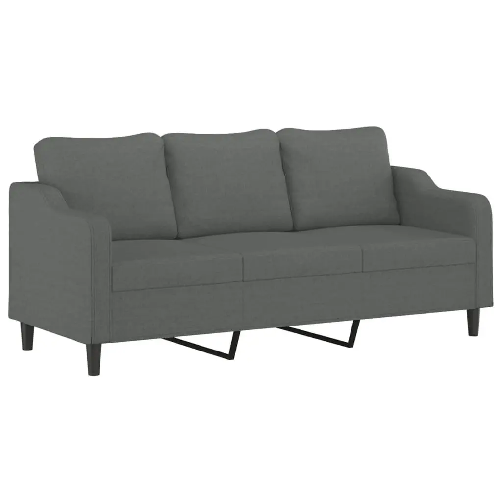 4 Piece Sofa Set Grey Fabric Lounge Suite with Pillows Footstool Living Room
