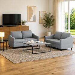 Welcoming 2 Piece Grey Sofa Set with Comfortable Cushions