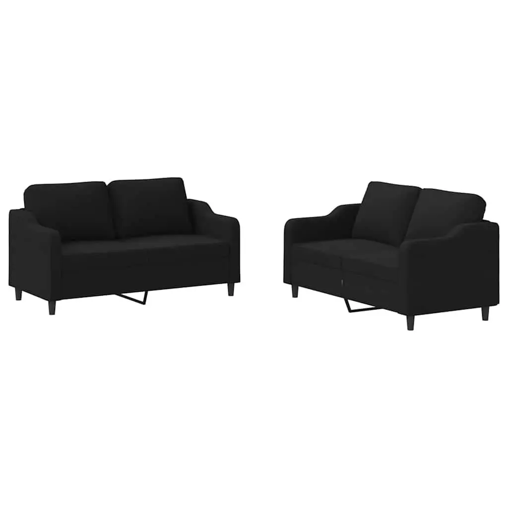 Sofa Set Lounge Suite 2 Piece Black Fabric Living Room Seating