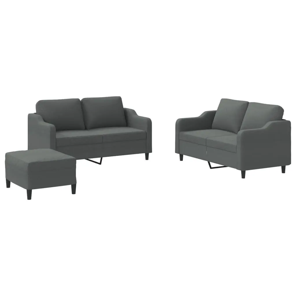 3 Piece Sofa Set Grey Fabric Lounge Cushions Footstool for Living Room