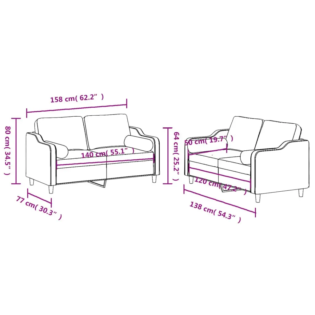 2 Piece Sofa Set Grey Fabric Lounge Couch with Pillows Living Room Furniture