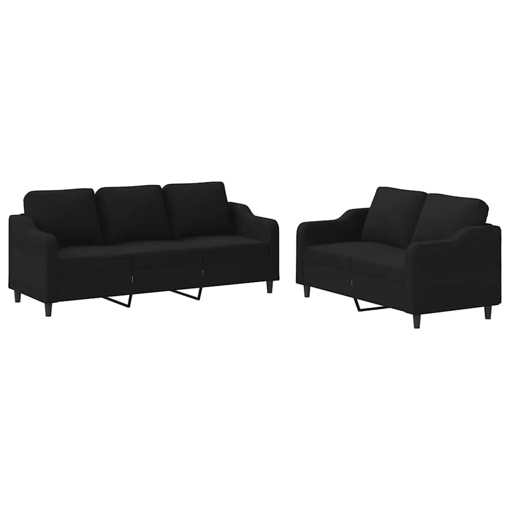 2 Piece Sofa Set Black Fabric Lounge Seating