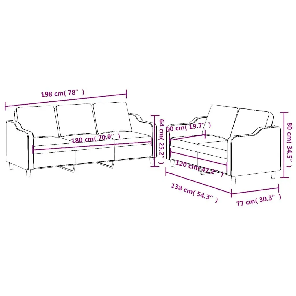 2 Piece Sofa Set Black Fabric Lounge Seating