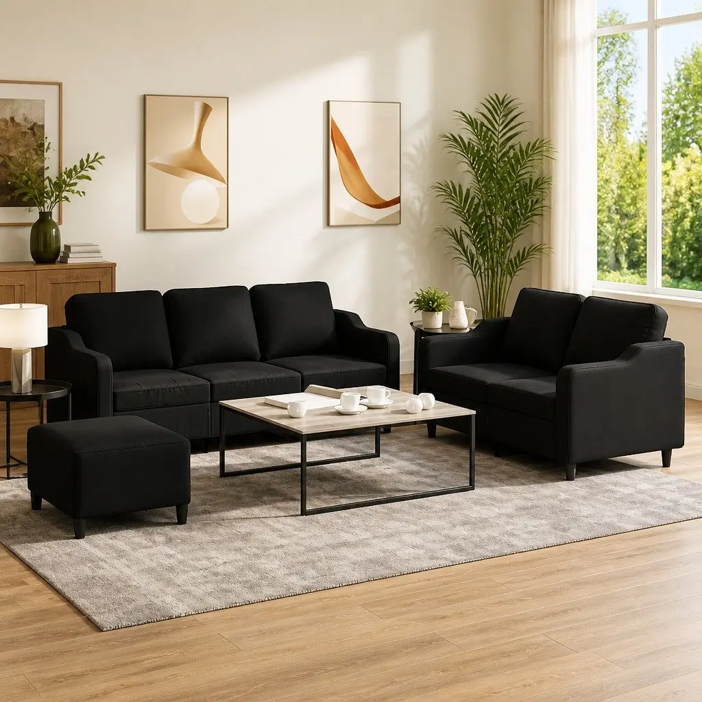 3 Piece Sofa Set in Black