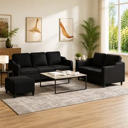 Comfortable and Practical 3 Piece Sofa Set in Black