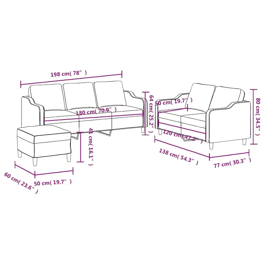 3 Piece Sofa Set in Black