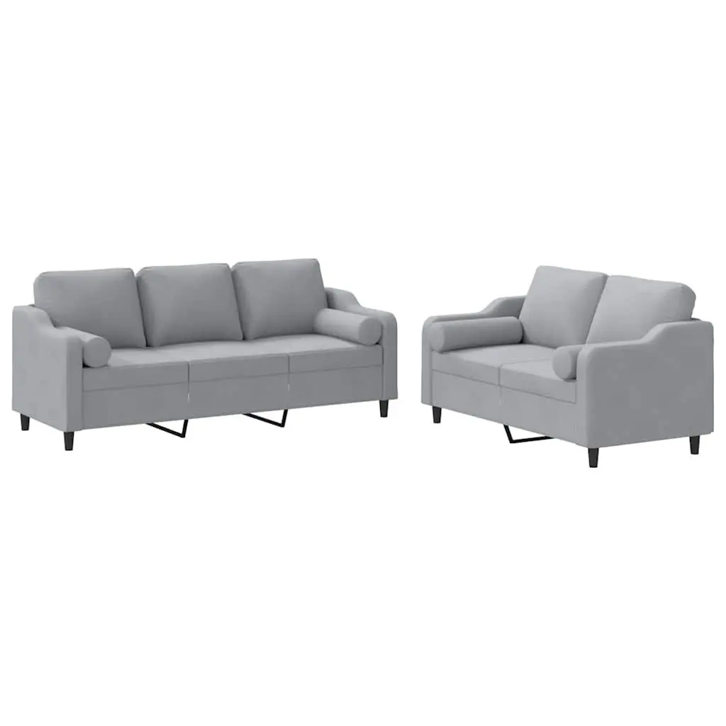 2 Piece Sofa Set Grey Fabric Living Room Lounge Suite with Pillows Comfortable