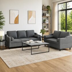 Comfortable Grey Fabric Sofa Set with Pillows Included