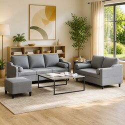 Comfortable Grey Sofa Set with Footstool