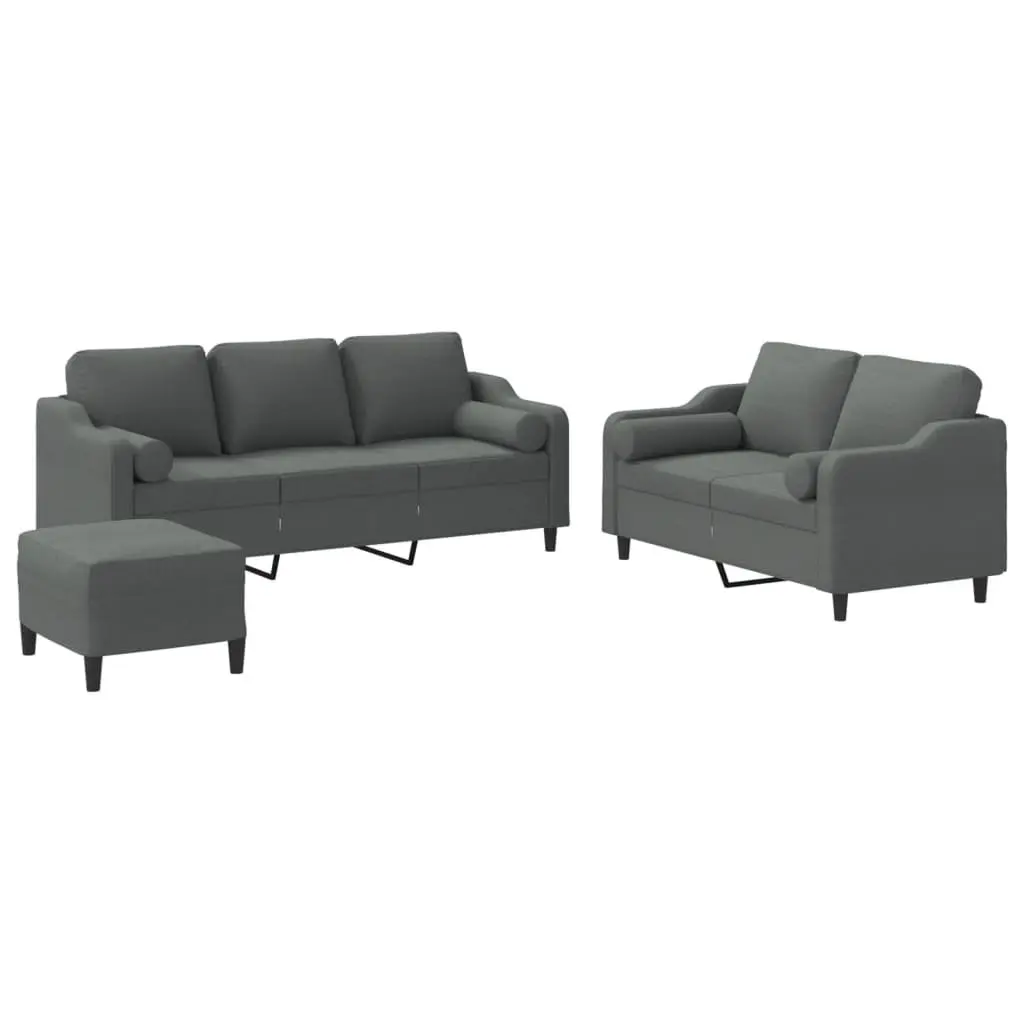 3 Piece Sofa Set for Living Room Relaxing Grey Fabric