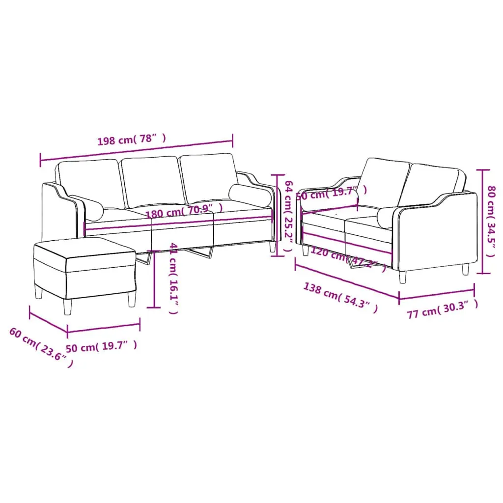 3 Piece Sofa Set for Living Room Relaxing Grey Fabric