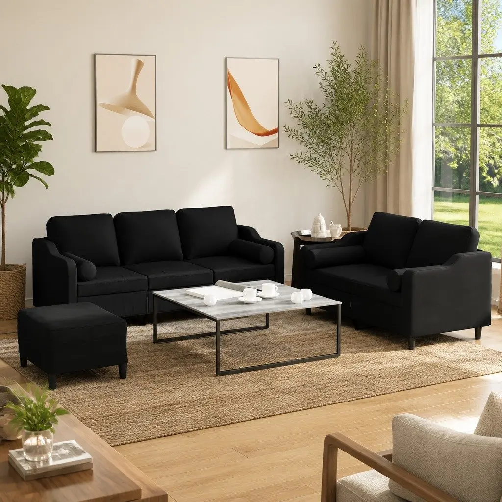 Black Fabric Sofa Set