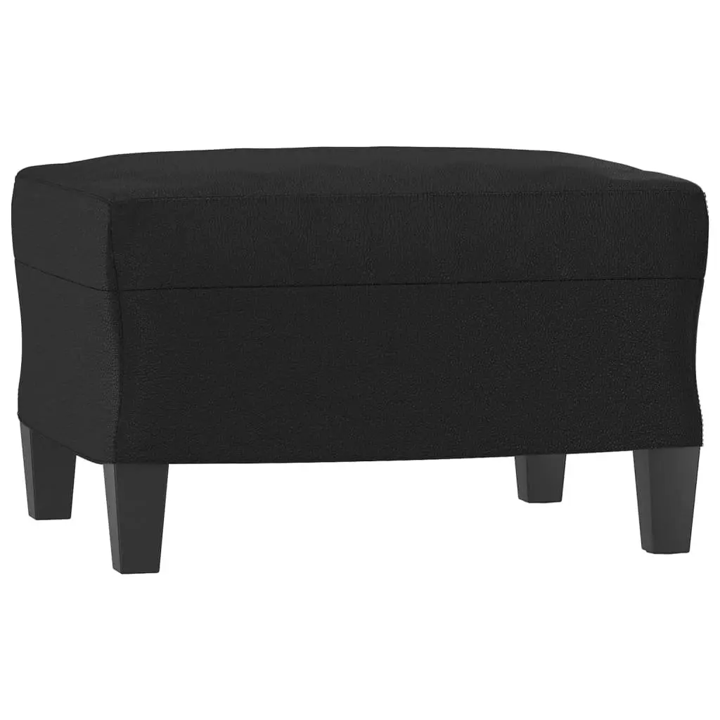 3 Piece Sofa Set Black Faux Leather Lounge Suite with Footstool Living Room