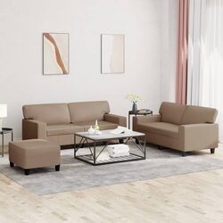 3 Piece Sofa Set in Brown Faux Leather