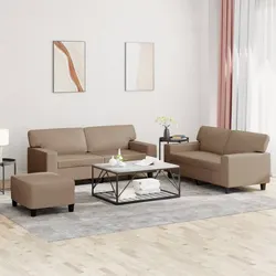 3 Piece Sofa Set in Brown Faux Leather
