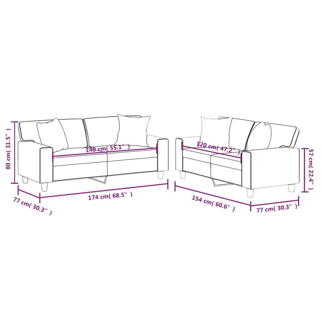 2 Piece Sofa Set Lounge Couch Black Faux Leather Seating Furniture