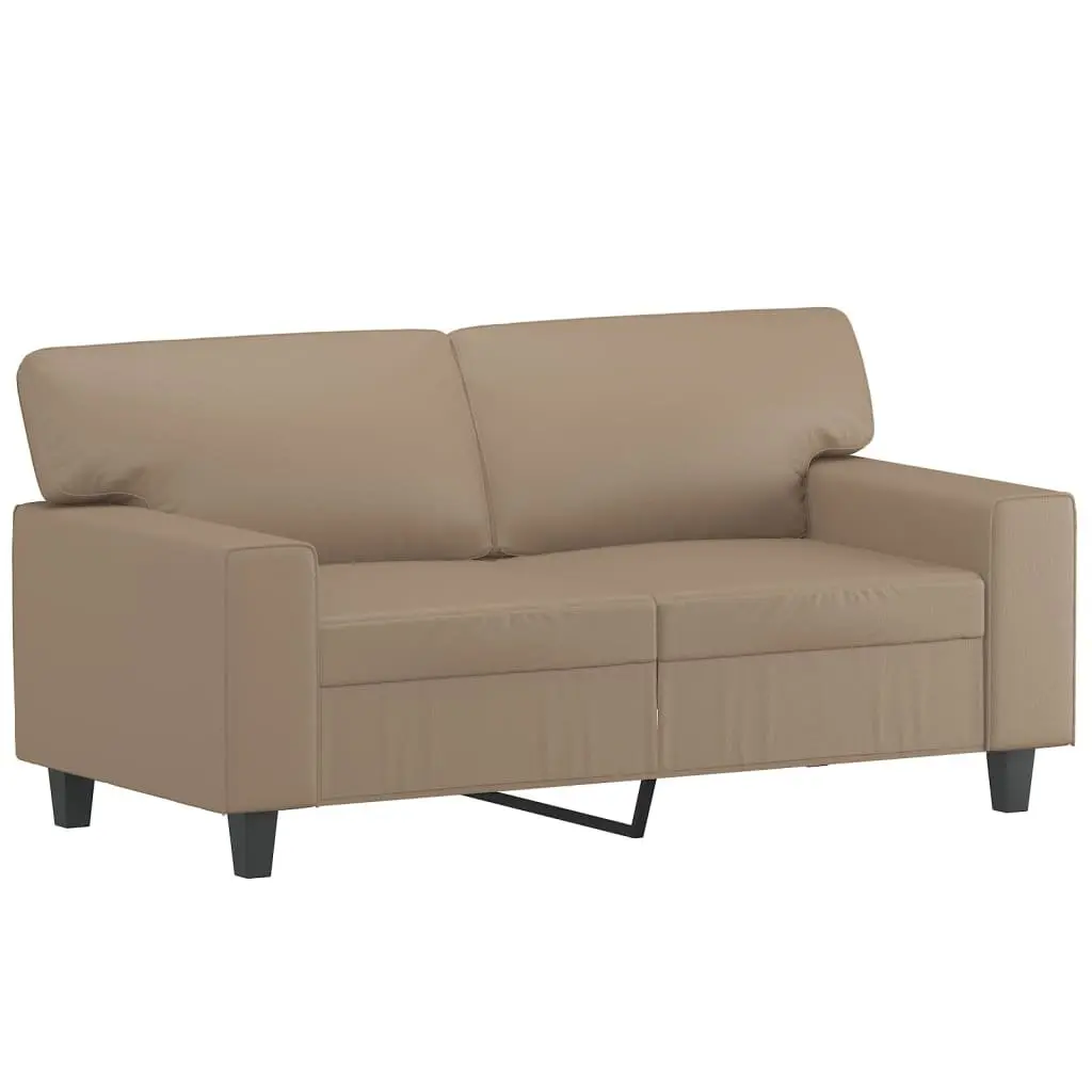 3 Piece Sofa Set Brown Faux Leather Lounge Suite with Pillows Footstool