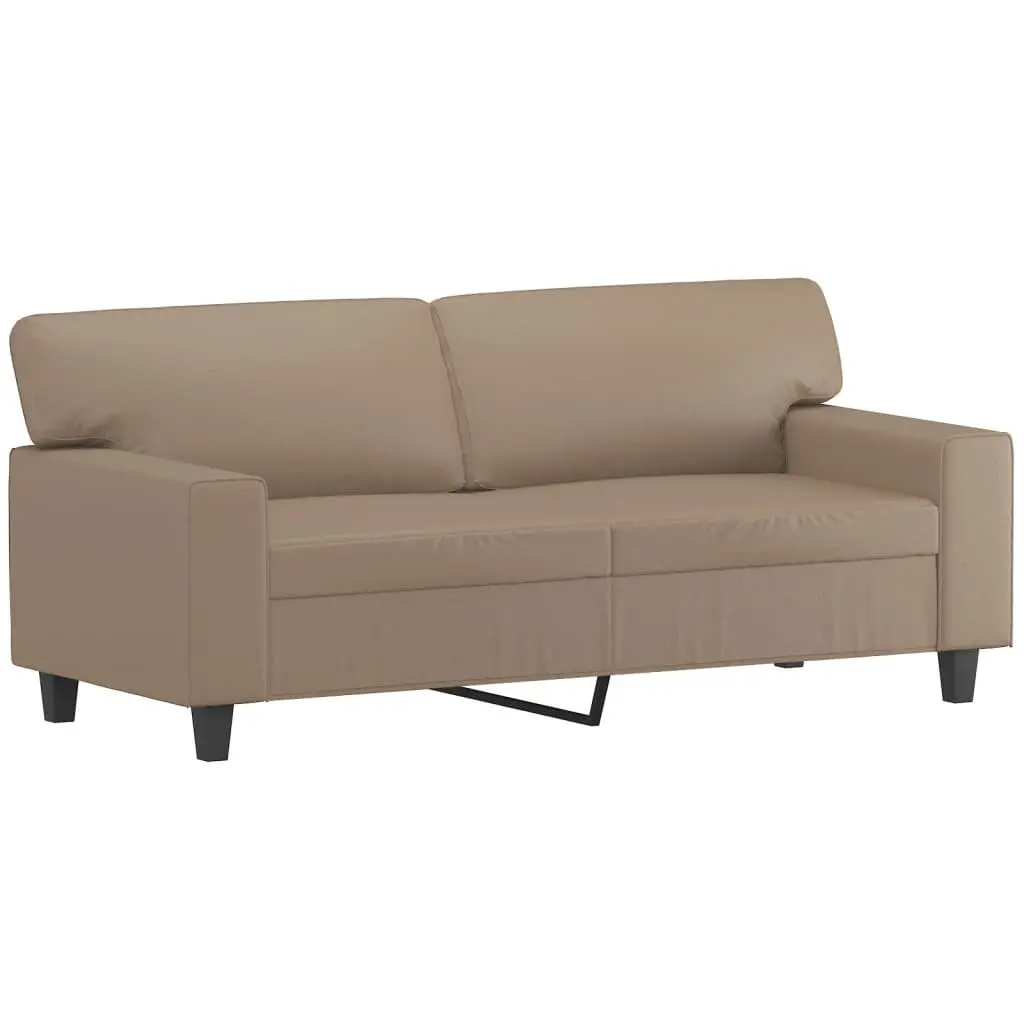3 Piece Sofa Set Brown Faux Leather Lounge Suite with Pillows Footstool