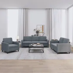 3 Piece Sofa Set Grey Velvet Lounge Suite Comfortable Seating Living Room