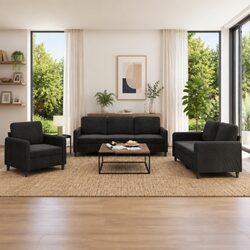3 Piece Sofa Set Black Velvet Living Room Furniture Lounge Seating Suite