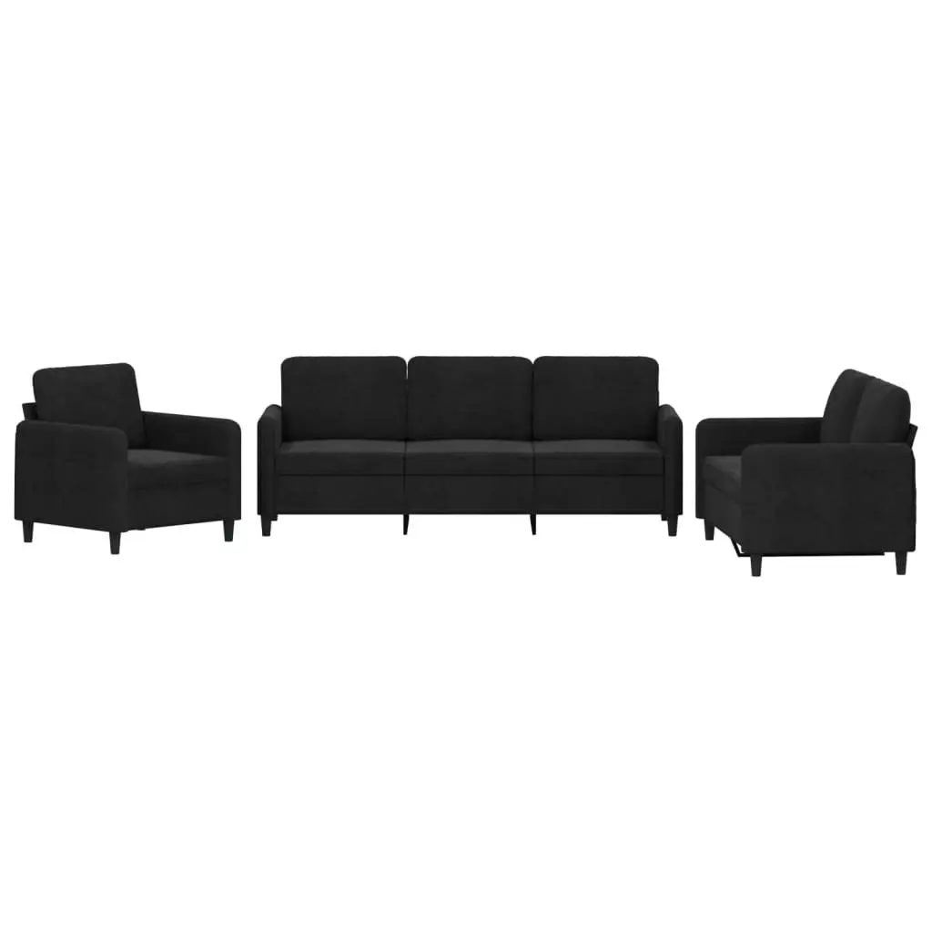 3 Piece Sofa Set Black Velvet Living Room Furniture Lounge Seating Suite