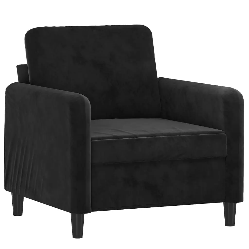 3 Piece Sofa Set Black Velvet Living Room Furniture Lounge Seating Suite