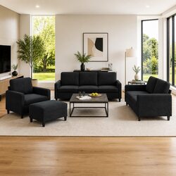 Practical 4 Piece Black Velvet Sofa Set for Comfort