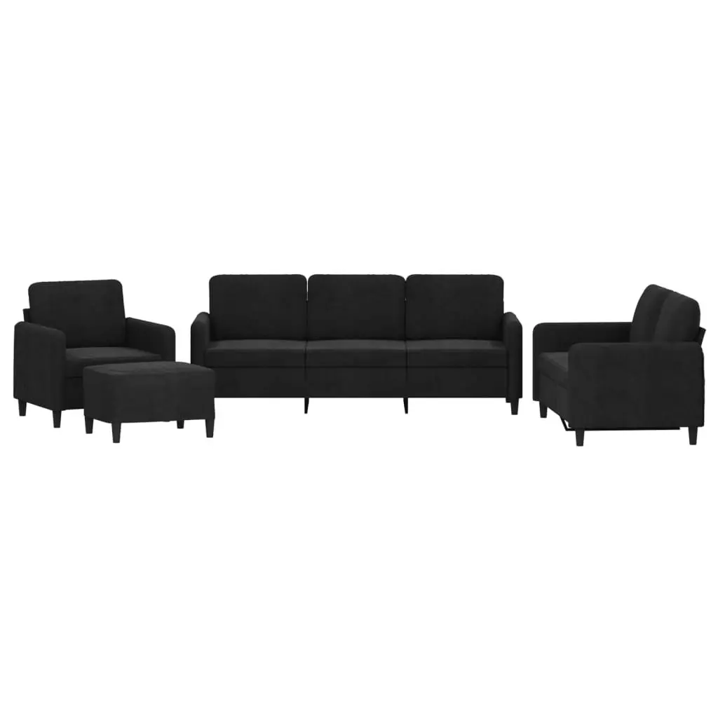 BlackVelvetSofaSet4PieceLivingRoomFurnitureCouchandFootstool