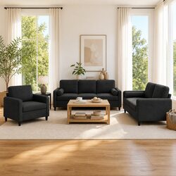 Cozy Black Velvet 3 Piece Sofa Set for Living Rooms