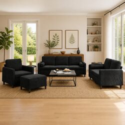 Reliable 4-Piece Black Velvet Sofa Set for Comfort