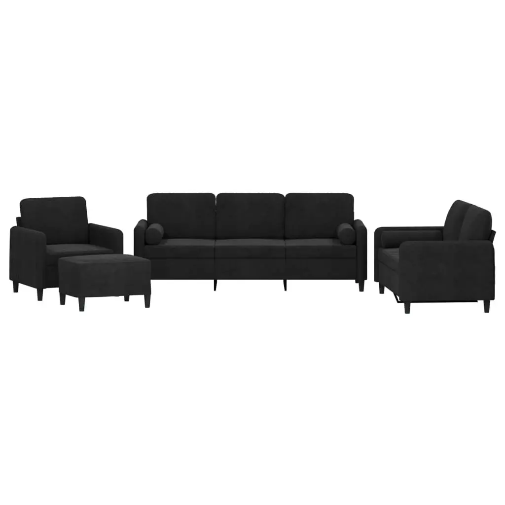 4 Piece Sofa Set Black Velvet Living Room Furniture