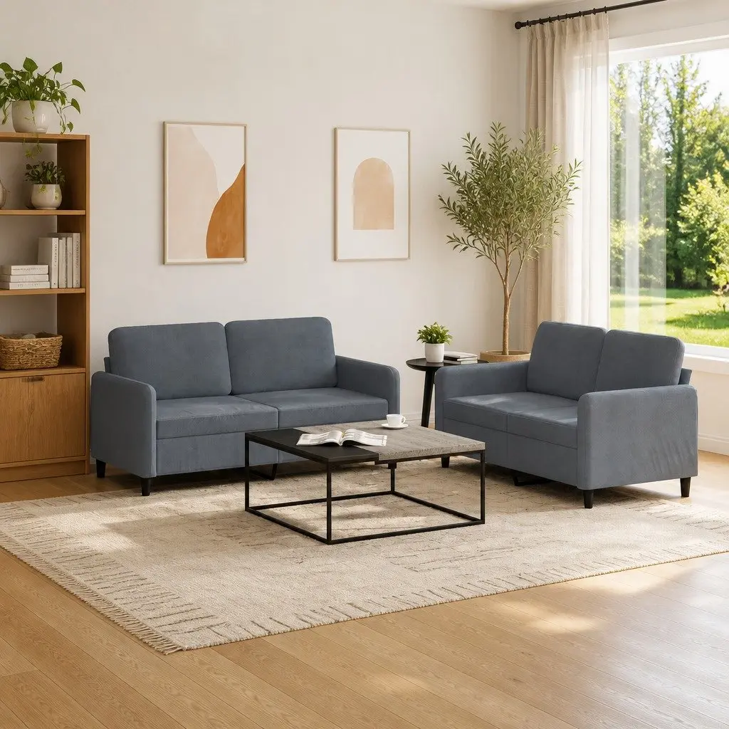 Grey Velvet 2 Piece Sofa Set