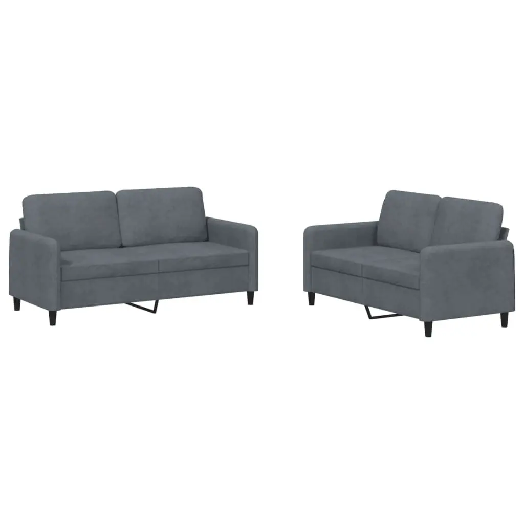 Grey Velvet 2 Piece Sofa Set