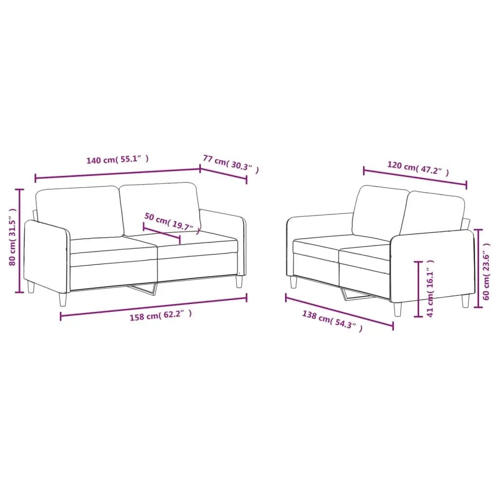 Grey Velvet 2 Piece Sofa Set