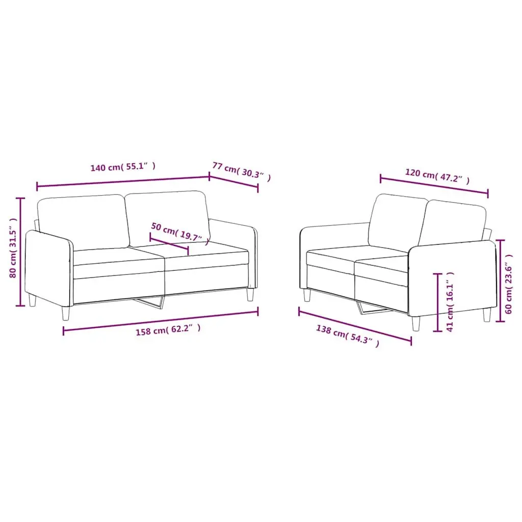 2 Piece Sofa Set Black Velvet Living Room Furniture Comfortable Seating Suite