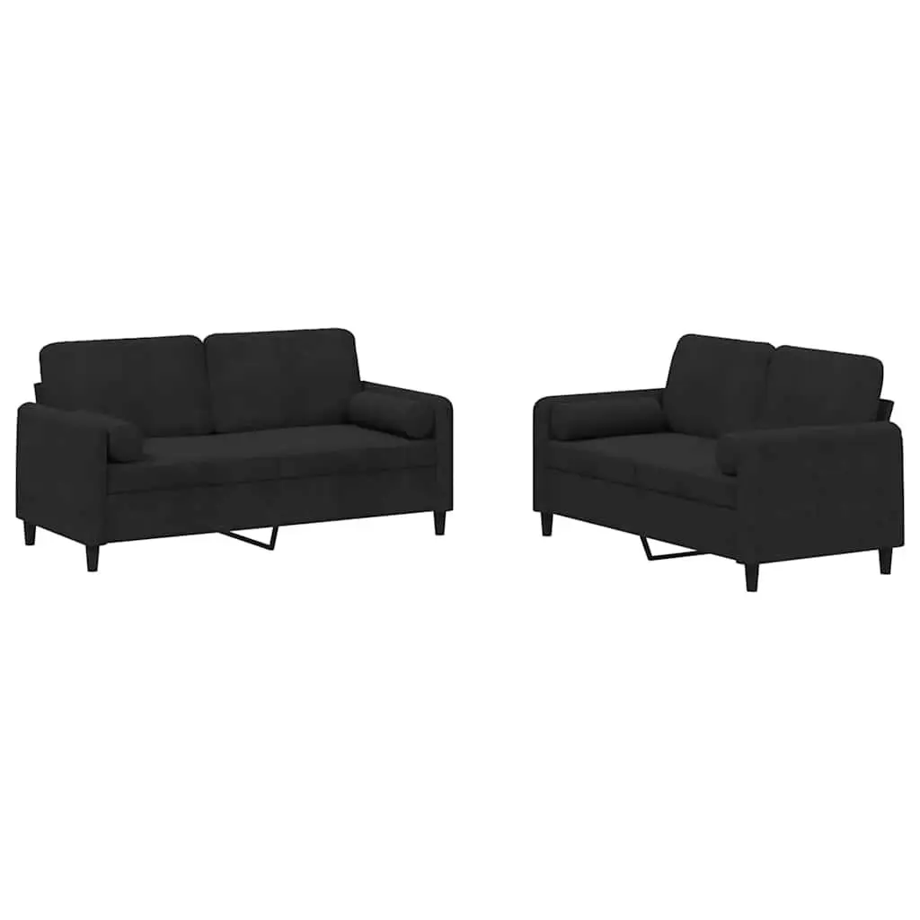 2 Piece Sofa Set Black Velvet Living Room Couch