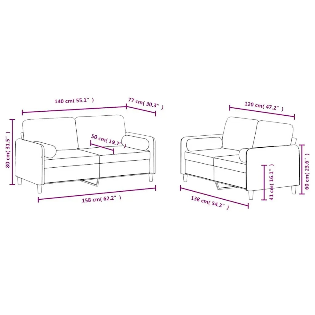 2 Piece Sofa Set Black Velvet Living Room Couch