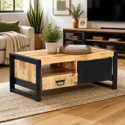 Warm Industrial Coffee Table: Storage and Style Combined