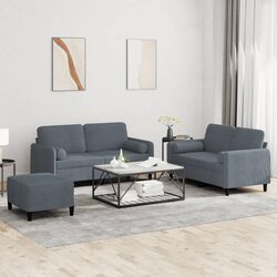 Reliable 3 Piece Sofa Set in Grey Velvet