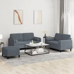 Reliable 3 Piece Sofa Set in Grey Velvet
