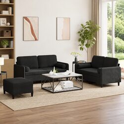 Versatile Black Velvet Sofa Set with Functional Footstool