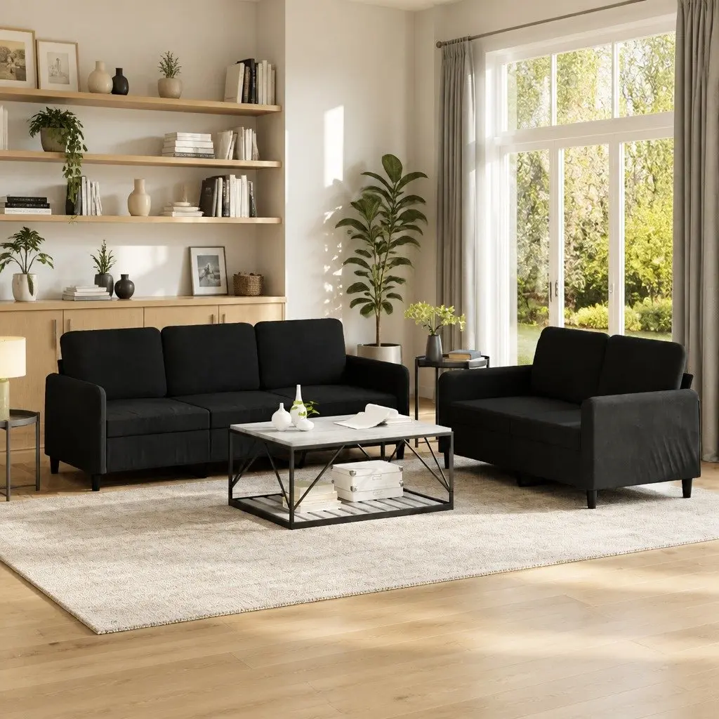 Black Velvet 2 Piece Sofa Set